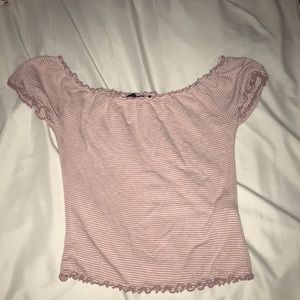 Pink striped off the shoulder shirt